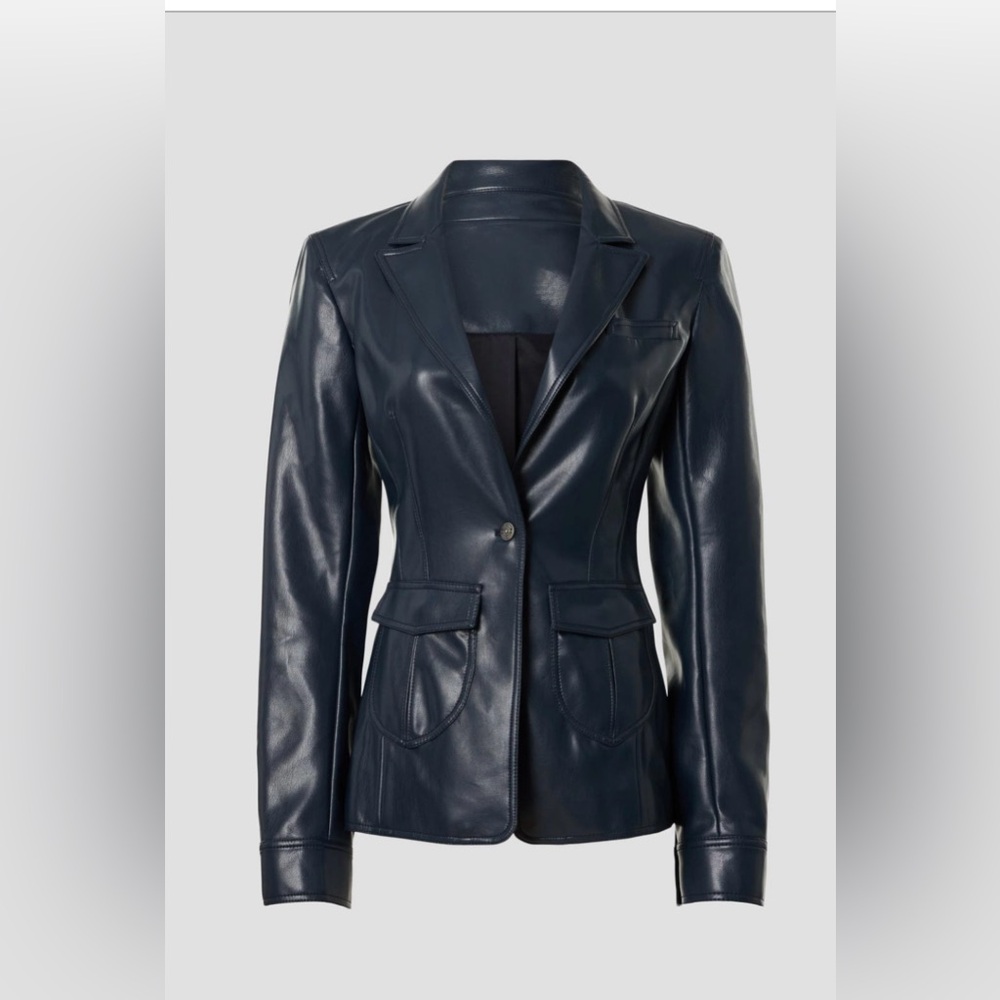 Cinq à Sept Navy Leather Blazer